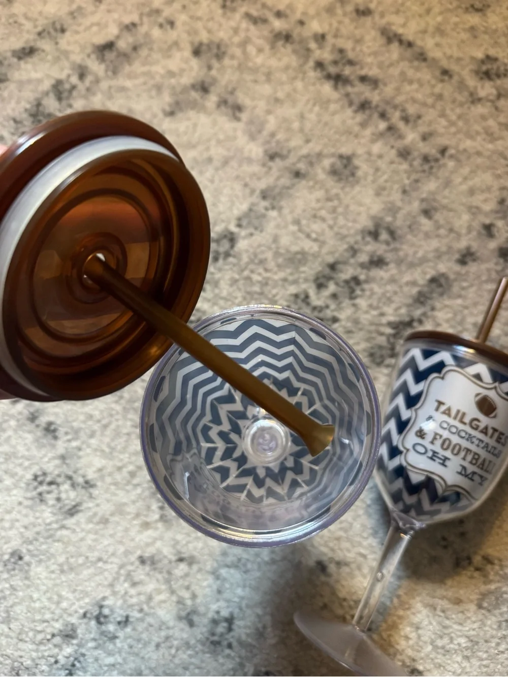 Tailgates & Cocktails Football Wine Tumbler with Straw - Blue
